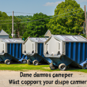 An image showcasing a diverse range of clean, well-maintained dumpsters in various sizes and colors, lined up neatly in rows against a picturesque backdrop, highlighting the convenience and quality of 'dumpster rental near me' services